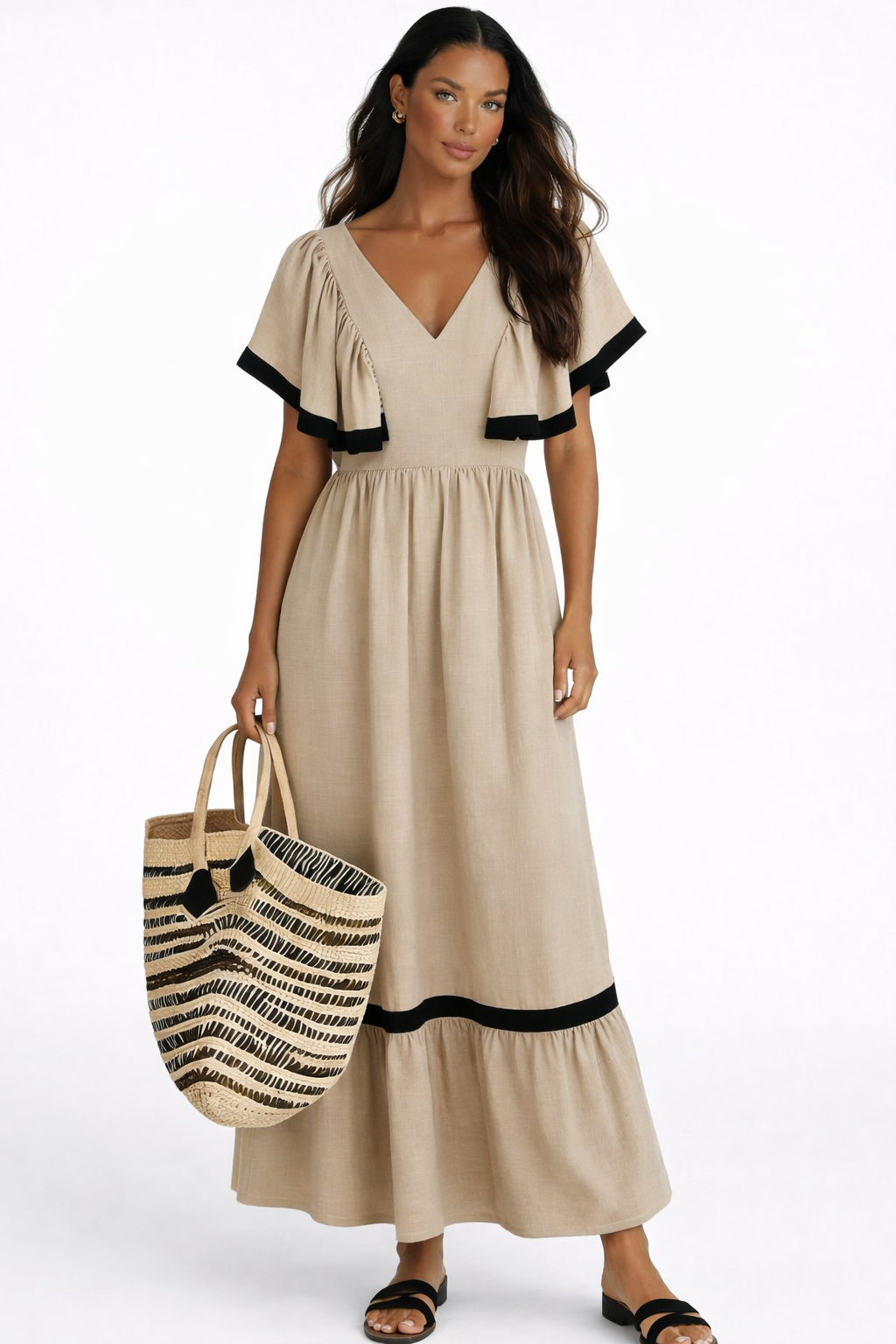 Ležerna - Midi haljina sa Volan Rukavima