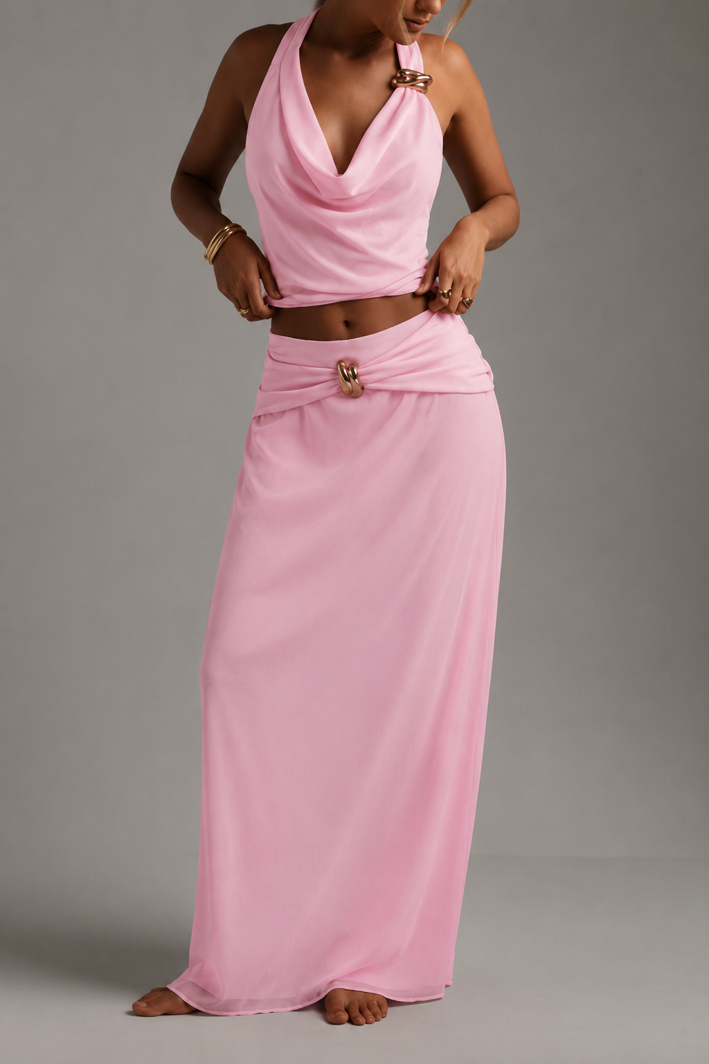 Ženska Elegantan Roze Chiffon A-Linija Opustajući Suknja