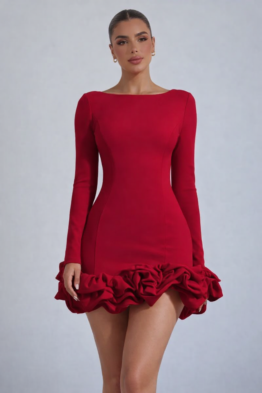 BAE Jesenska Zima Ljetna Odjeća Slatka Tutu Crvena Haljina Elegantna Haljina s Dugim Rukavima, Haljina za Žurku, Dan zaljubljenih, Odjeća za Dan zaljubljenih za žene