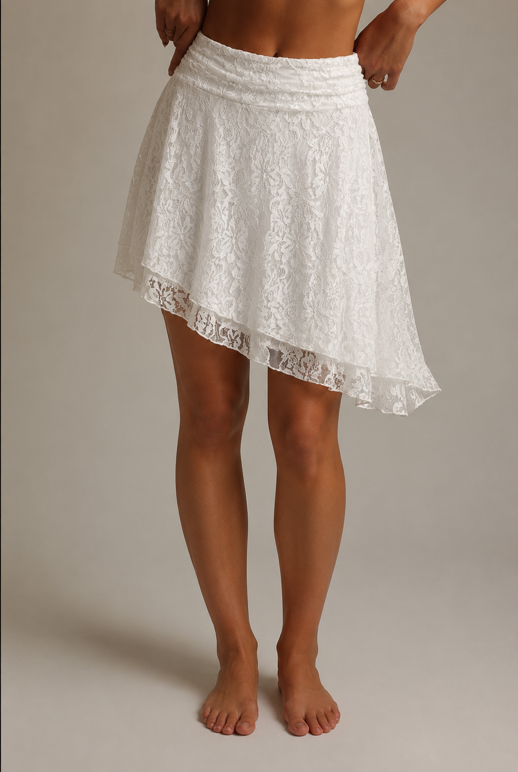 Ženska francuska retro bijela teška čipkana visoka suknja s asimetričnim volanom A-linije