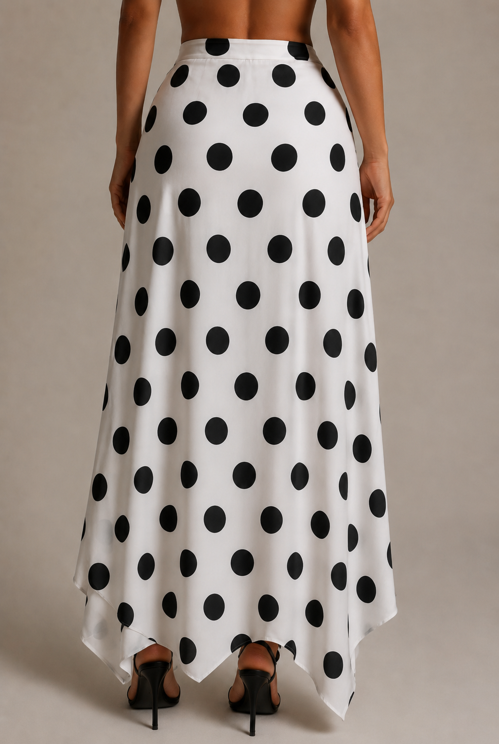 Elenzga Ženska Elegantna Suknja sa Asimetričnim Krojom u Bijeloj i Crnoj Boji s Polka Tačkama