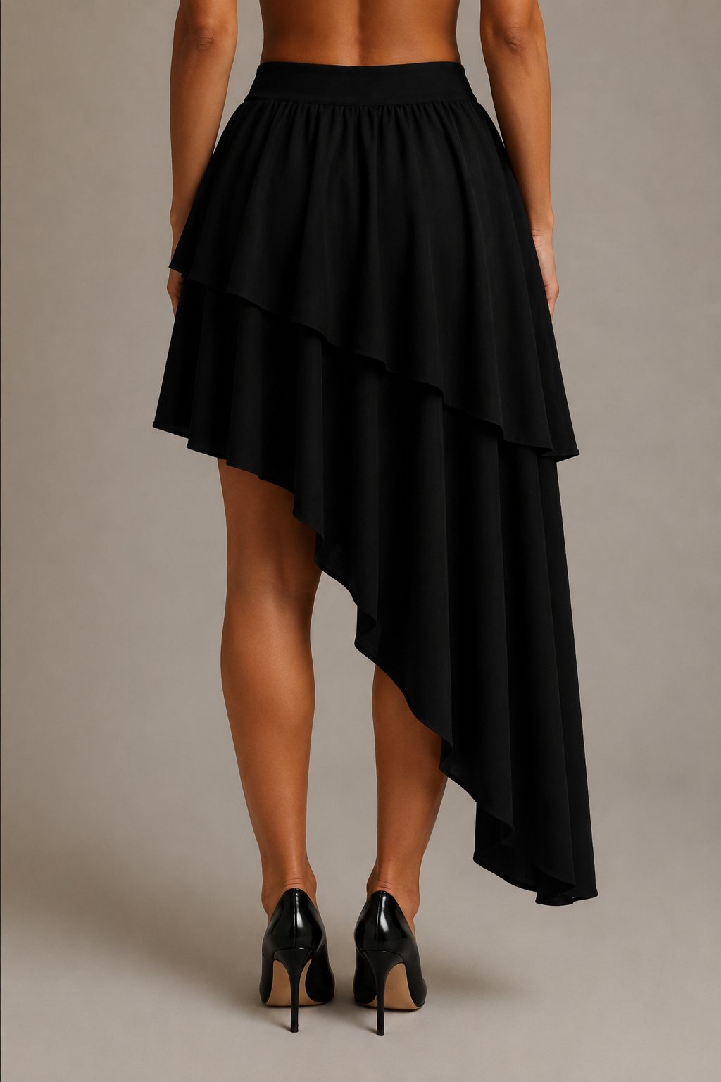 Solid Ruffle Trim Asimetrična Suknja