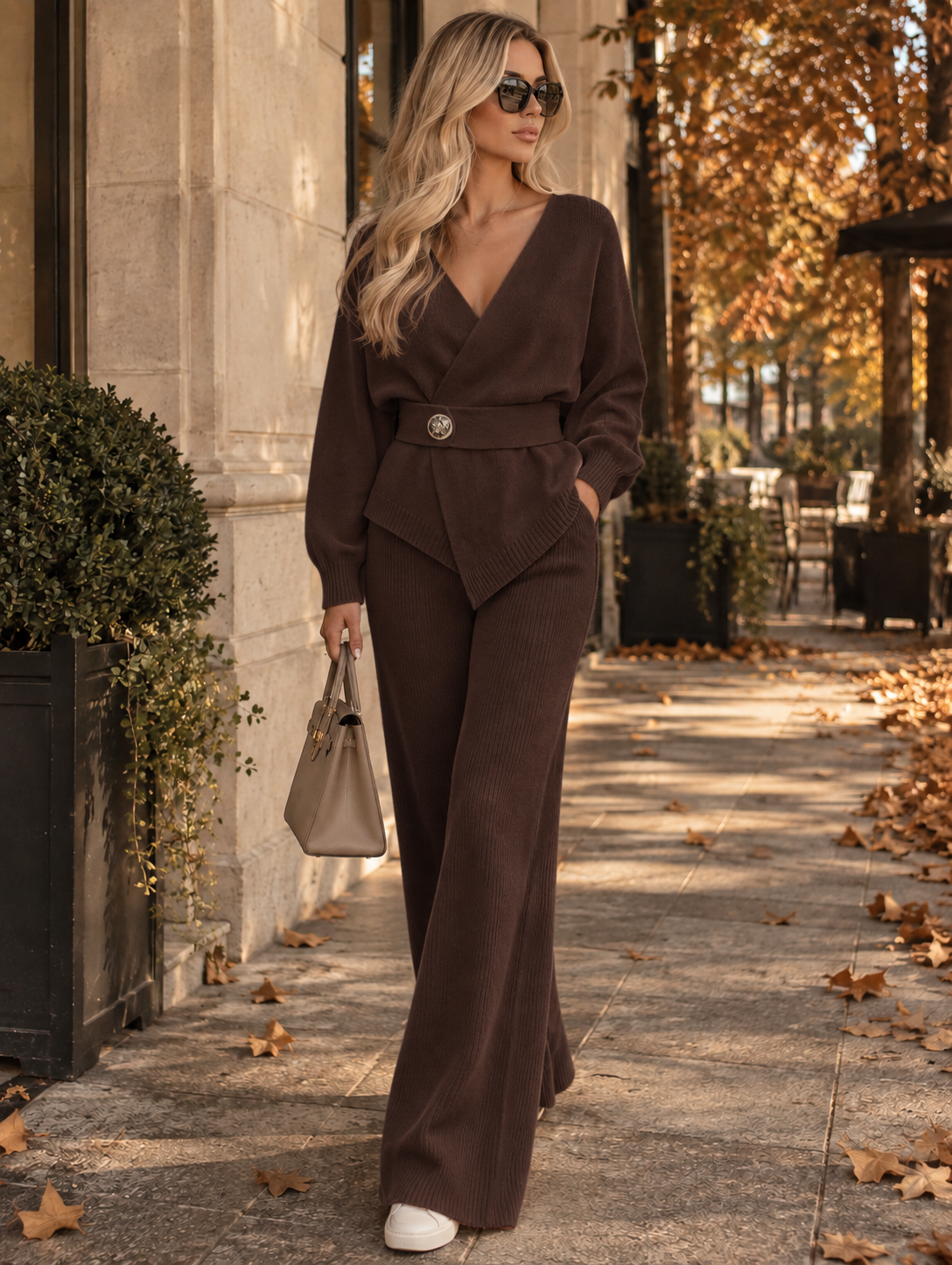Set od 2 komada/seta za žene, ležerni, široki, modni, elegantni, visokokvalitetni pleteni set džempera za putovanje na posao, jesen/zima