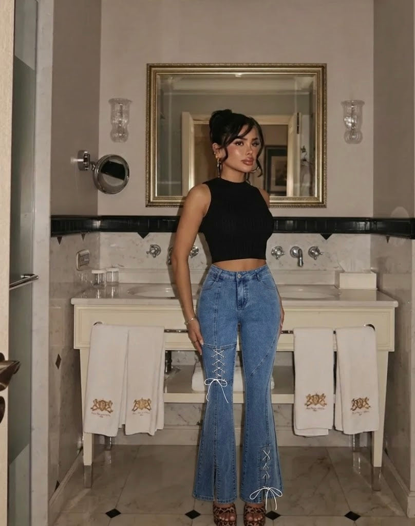 MOD Ženske Modne Traperice sa Dizajnom Krajolika, Raspuknuti i Uski Fit