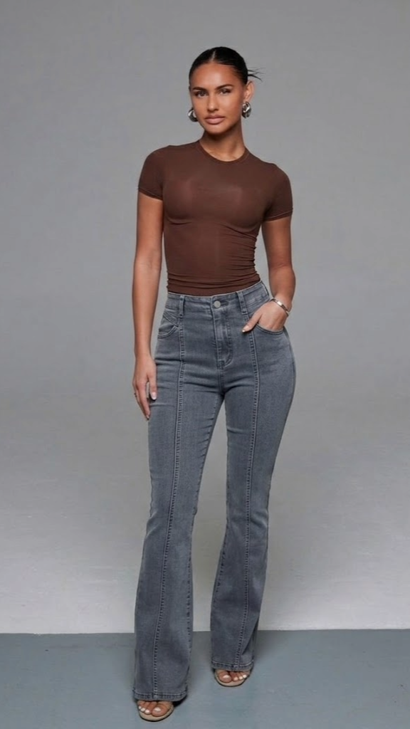 SXY Casual Washed Slim Fit Flare Leg Farmerke