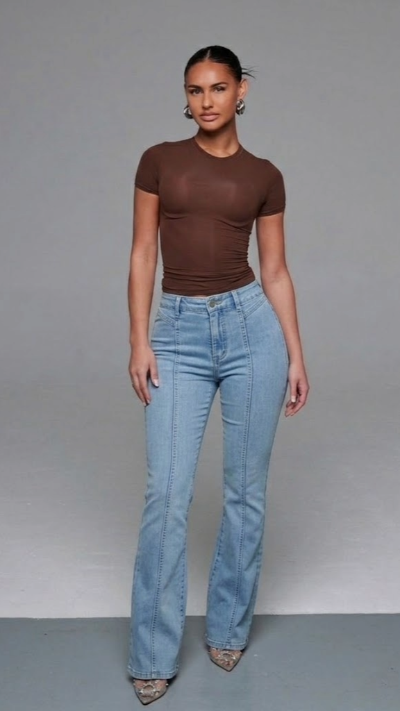 SXY Casual Washed Slim Fit Flare Leg Farmerke