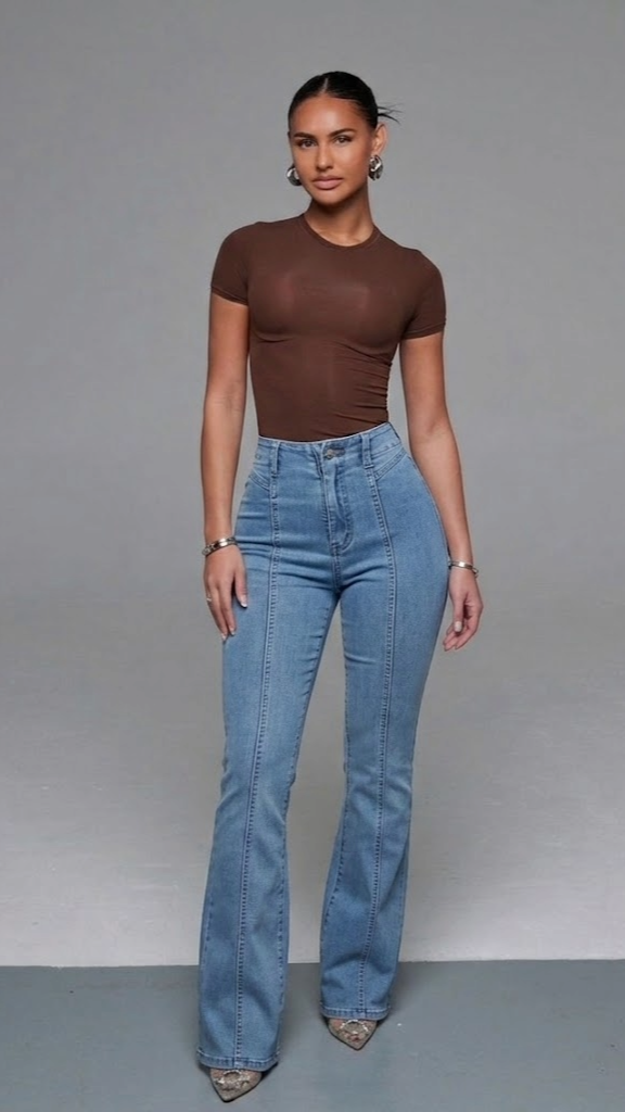 SXY Casual Washed Slim Fit Flare Leg Farmerke