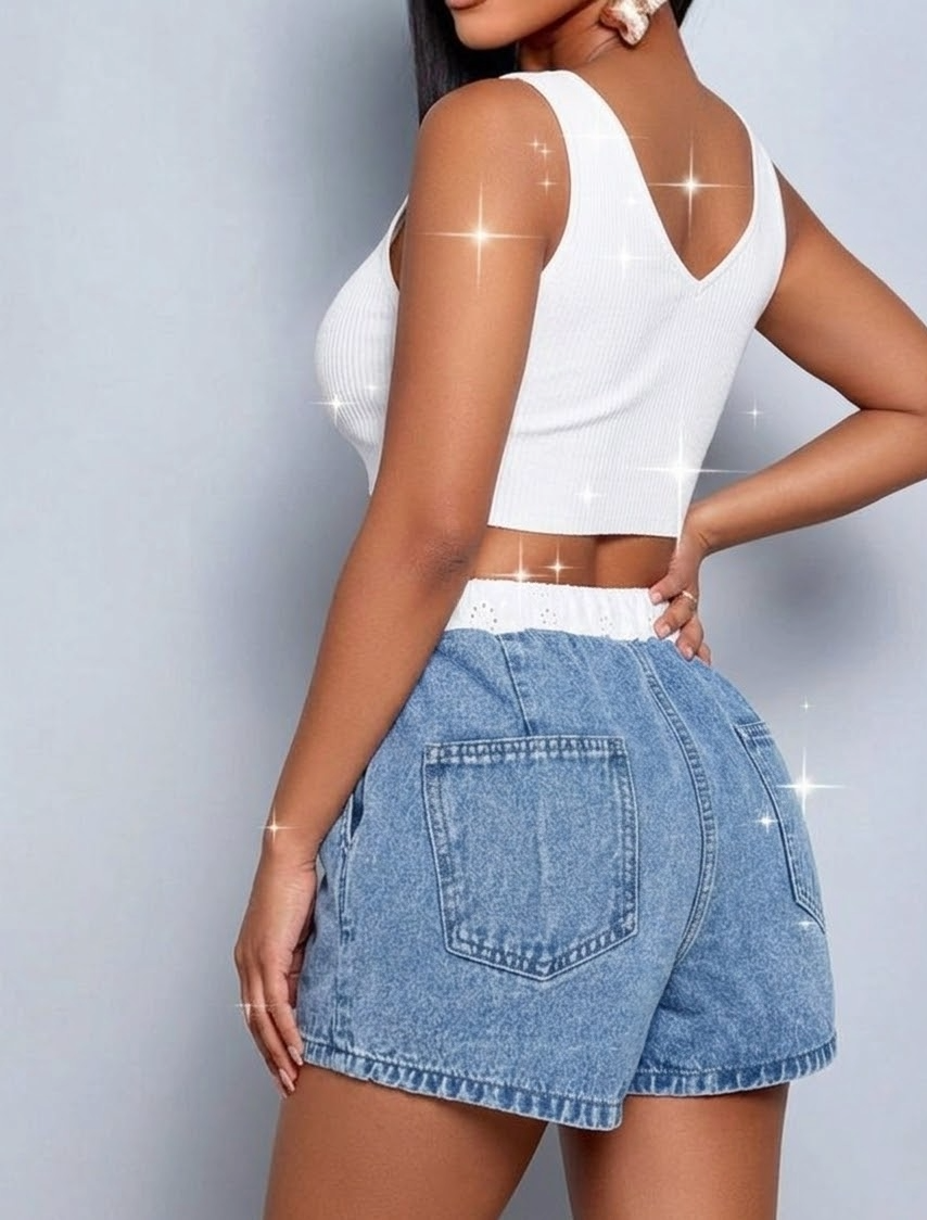 Sunnyshic bijele vezeno rastezljive traper kratke hlače