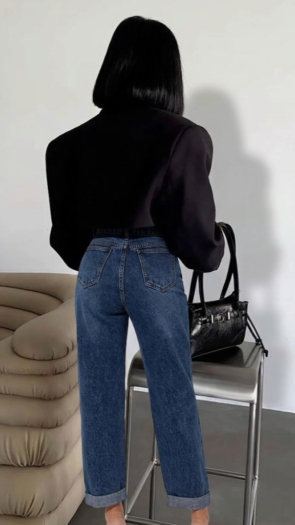 PETITE Farmerice visokog struka sa rolovanjem na rubu - Mom Fit