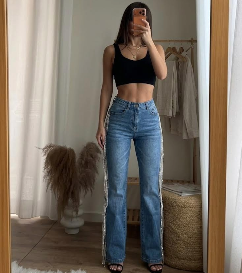 Mobula zvučni ležerni elegantni široki traperice za žene, svestrana moda za proljeće/ljeto, pogodna za ležerne prilike, odmore, zabave, putovanja, aerodrome, udoban rastezljivi uski kroj