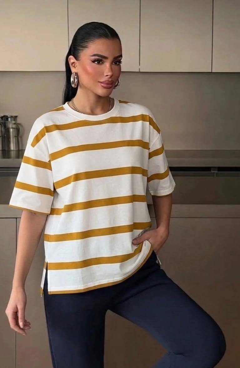 Korejski stil mlade modne ležerne majice s kratkim rukavima, prugasta, ljeto/rano proljeće