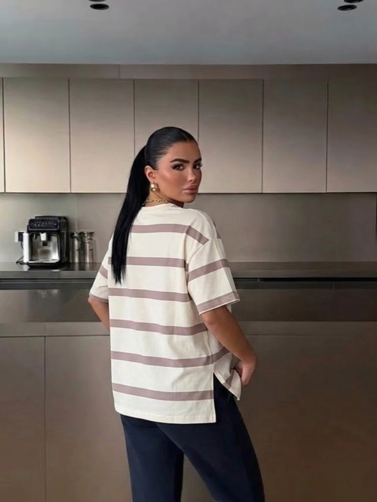 Korejski stil mlade modne ležerne majice s kratkim rukavima, prugasta, ljeto/rano proljeće