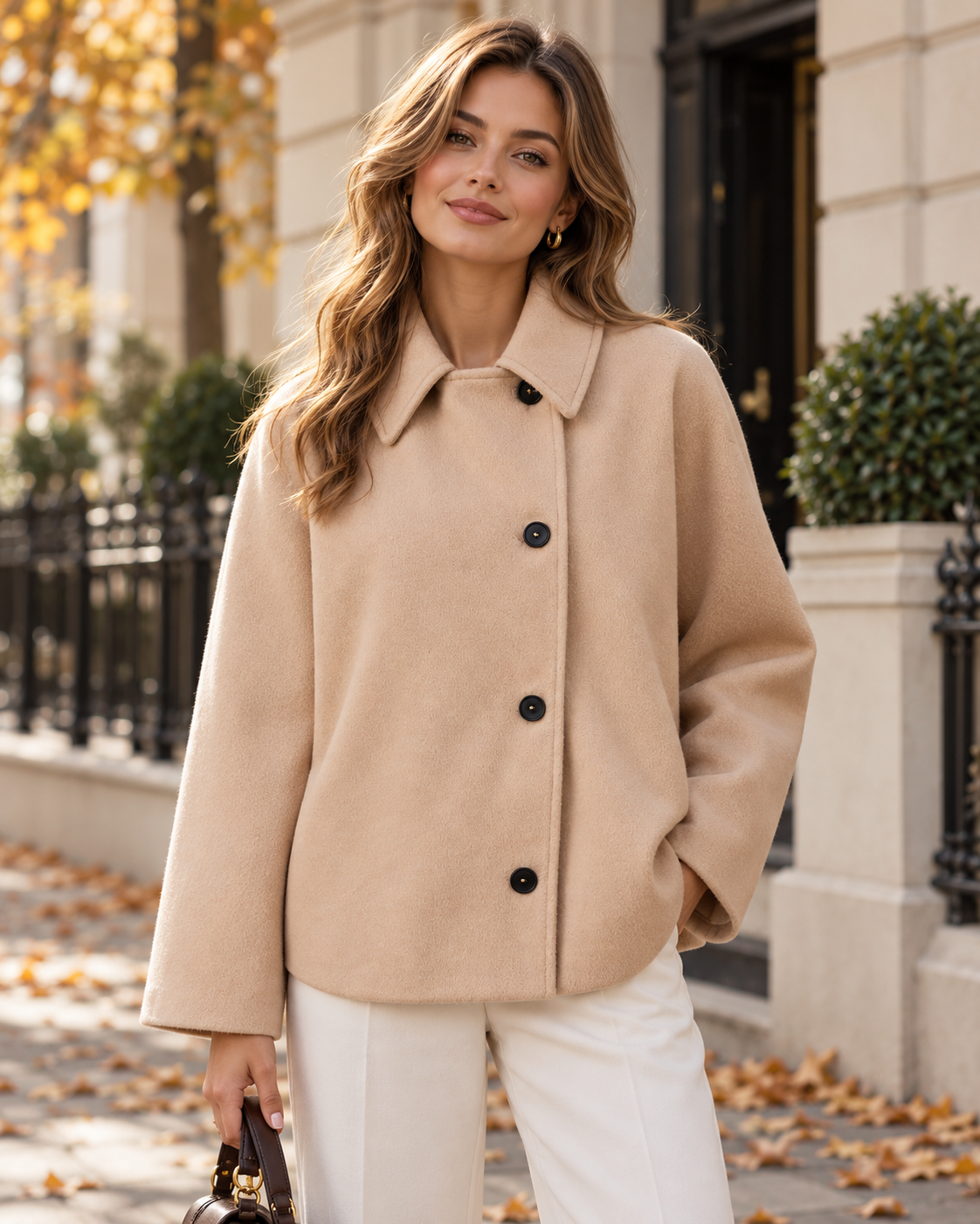 Elegantna minimalistička ležerna ženska vunena zimska jakna širokog kroja za svaki dan, zimski kaput za žene, outfit za izlaske, zimska odjeća za žene, odjeća za Novu godinu