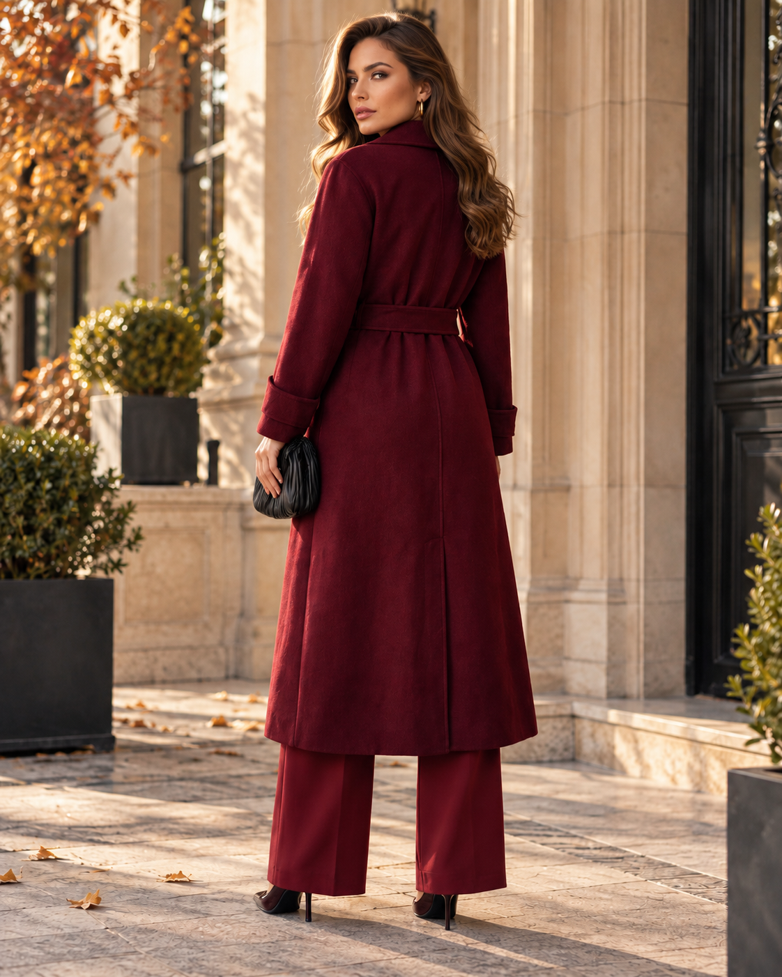 Ženski dugi dvostrani vuneni kaput s remenom, plus size, za jesen/zimu