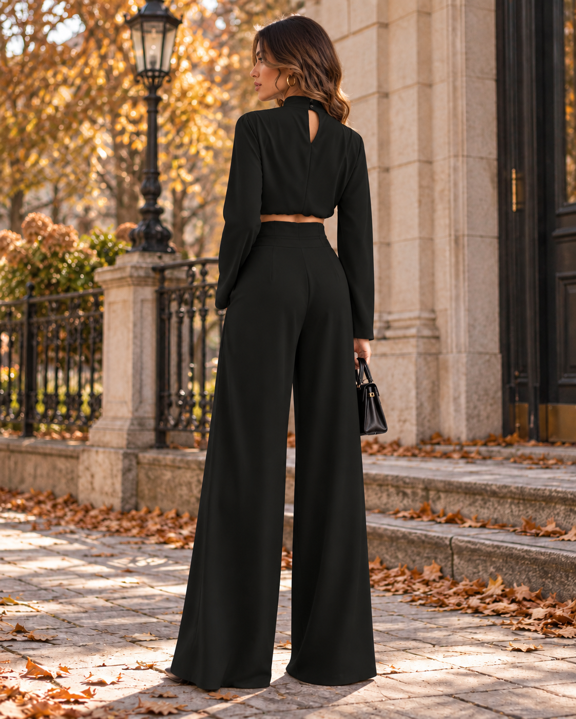 Ženski zeleni elegantni set od dva dijela s ovratnikom i širokim hlačama, lagani i udobni set hlača, asimetrični set od dva dijela bez rukava, set od dva dijela za Dan učitelja, set od dva dijela s dugim rukavima za putovanje na posao, ženski set