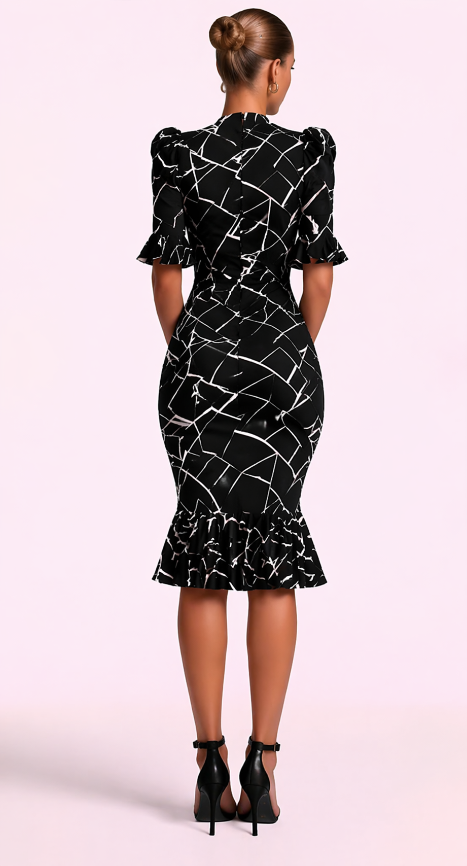 Privé Geo Print Puff - Midi Haljina