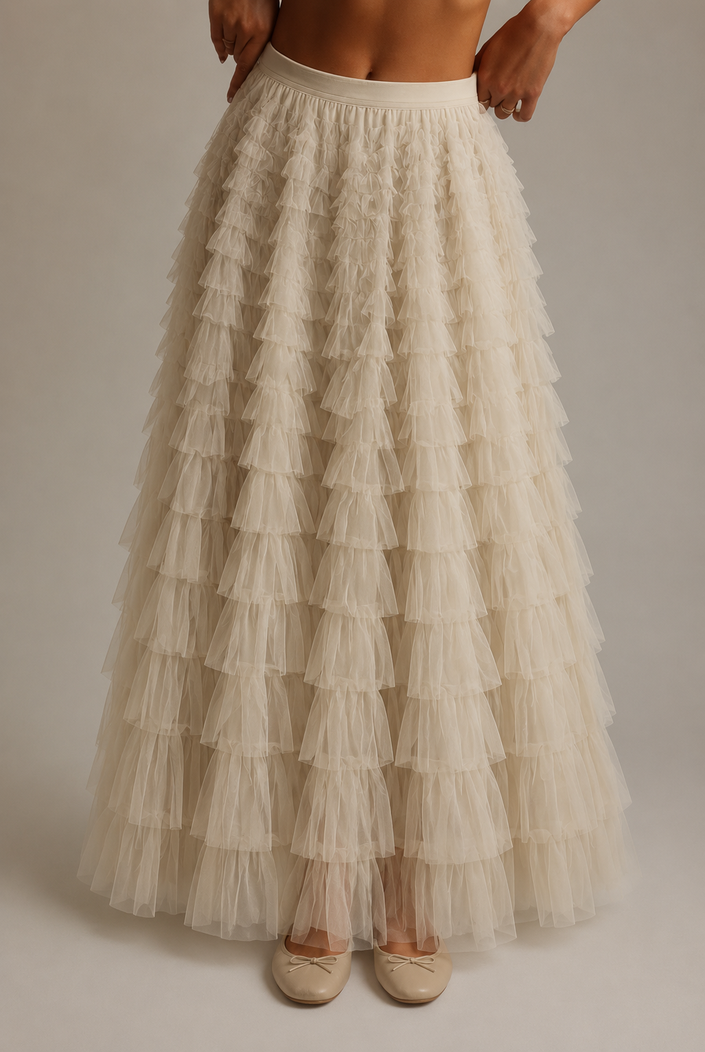 Elegantna Ženska Tulle Suknja, Elastičan Struk, Slojeviti Sleveni Rub A-Linijska Suknja
