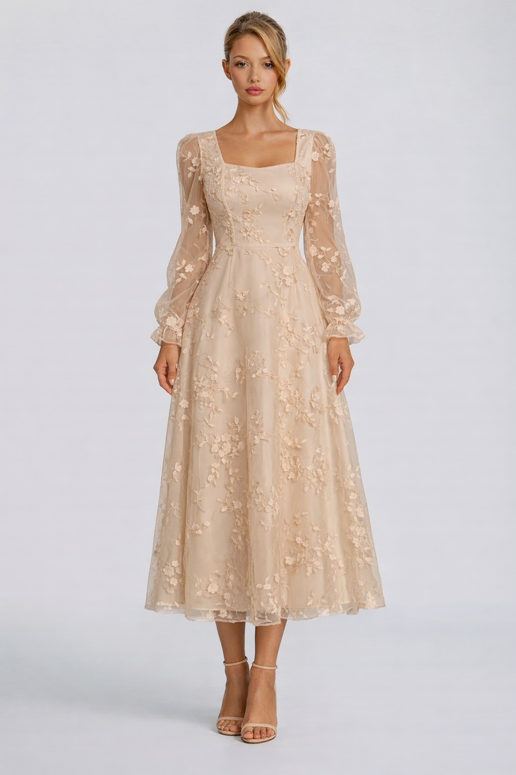 Elegantna Čipkana Midi Haljina