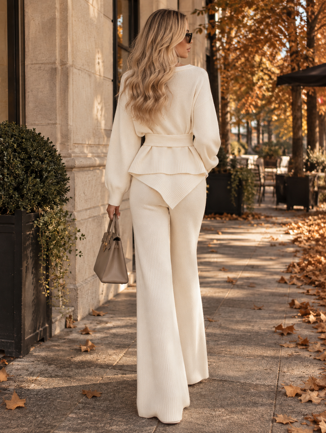 Set od 2 komada/seta za žene, ležerni, široki, modni, elegantni, visokokvalitetni pleteni set džempera za putovanje na posao, jesen/zima