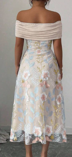 Ženska Haljina s Mrežastim Umetkom od Poliestera Bez Ramena