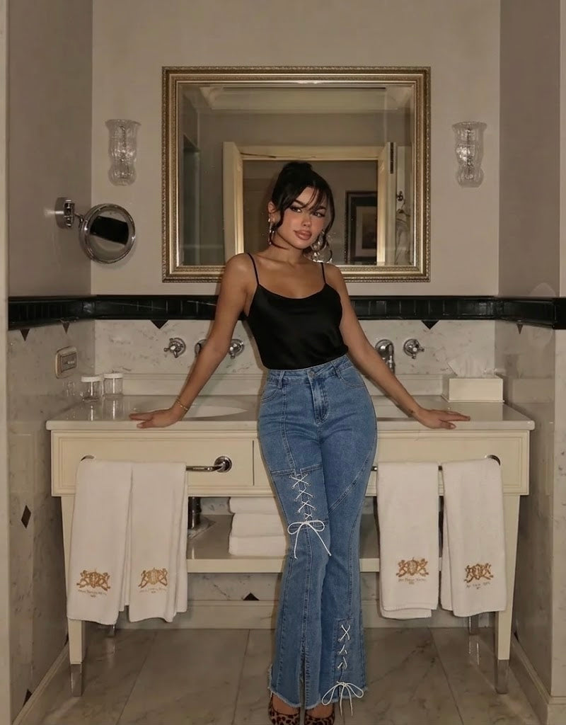 MOD Ženske Modne Traperice sa Dizajnom Krajolika, Raspuknuti i Uski Fit