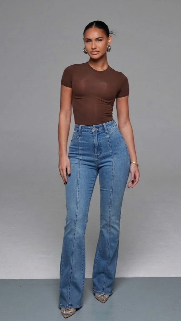 SXY Casual Washed Slim Fit Flare Leg Farmerke