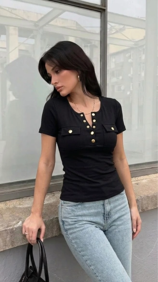 INAWLY Prilagođena Casual Polo majica s metalnim dugmetom kratkih rukava