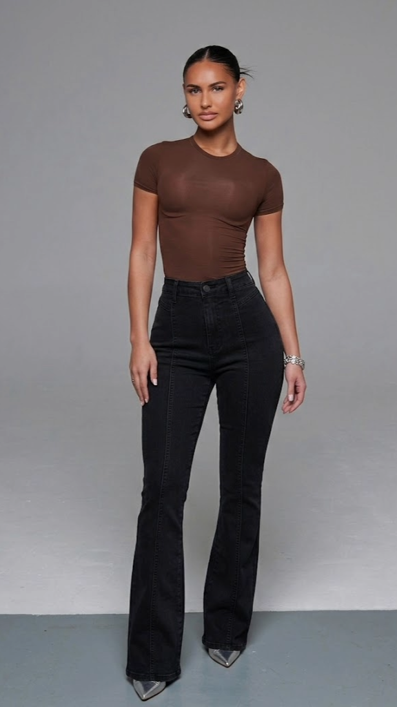 SXY Casual Washed Slim Fit Flare Leg Farmerke