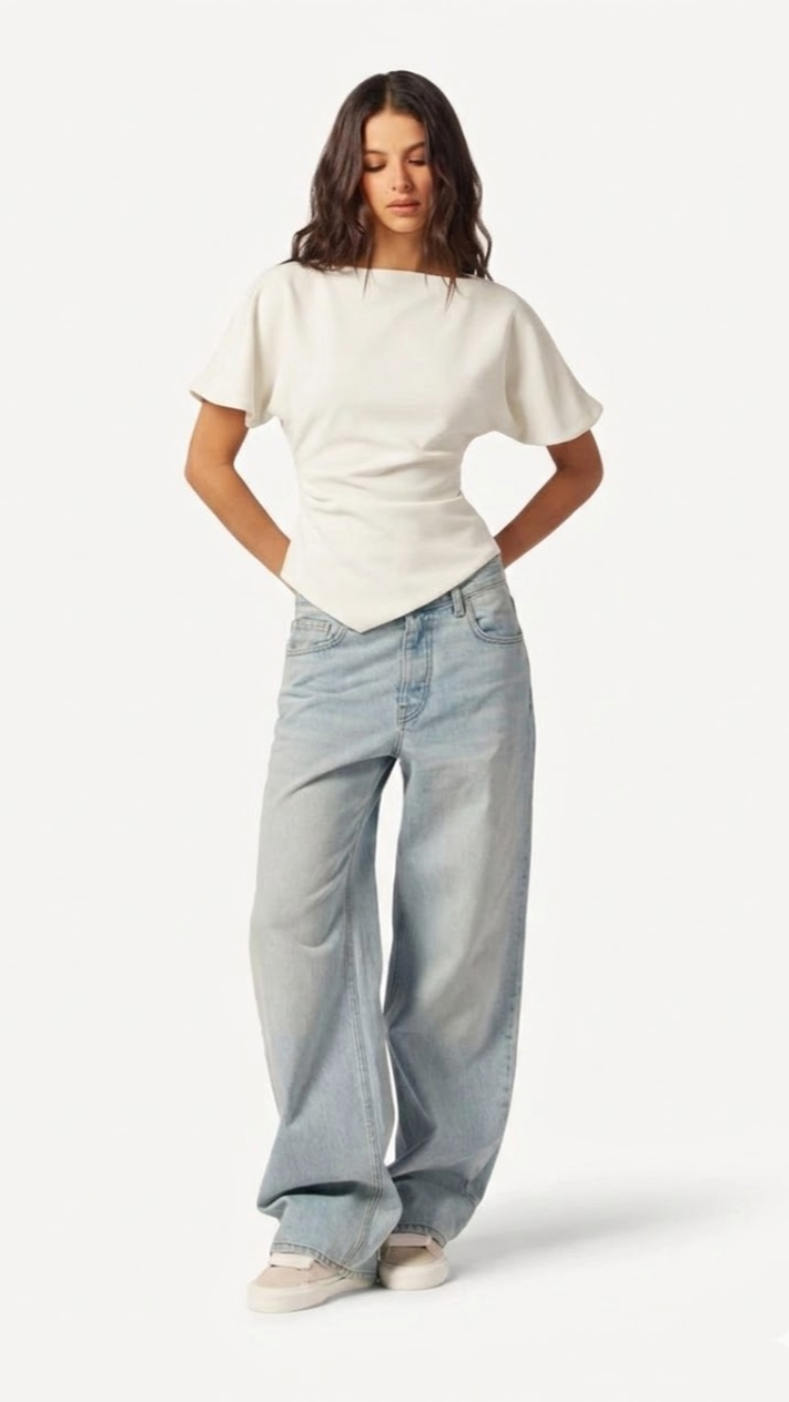 COSMINA Ženska Elegantna T-Shirt s Nabranim Ovratnikom, Prikladna za Sve Sezone