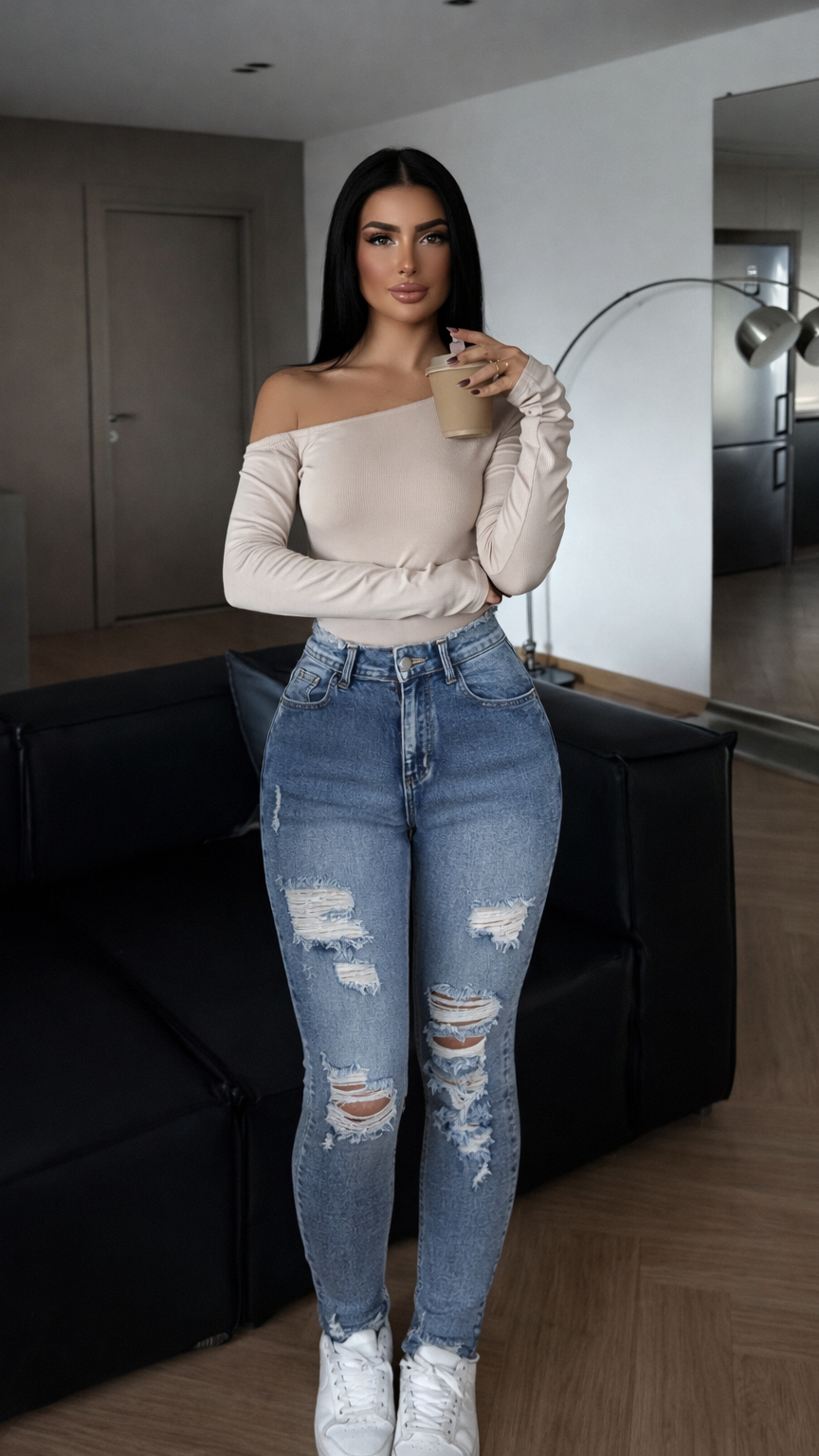 Duboke ženske farmerke, ležerne uske farmerke, plave farmerke