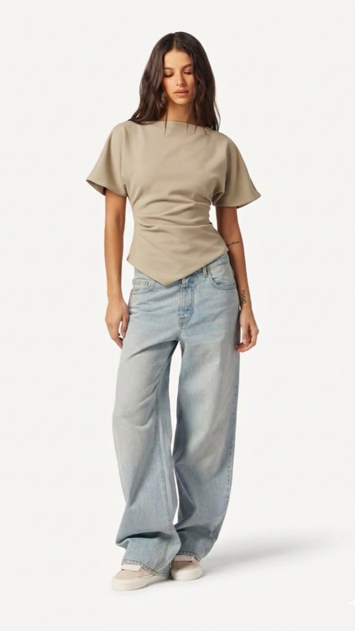 COSMINA Ženska Elegantna T-Shirt s Nabranim Ovratnikom, Prikladna za Sve Sezone