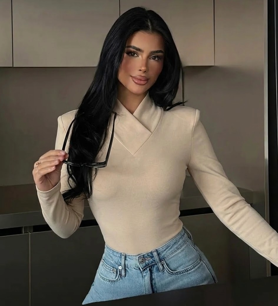 LUNE Ženska majica s kratkim rukavima, minimalistički turtleneck, svakodnevno nošenje