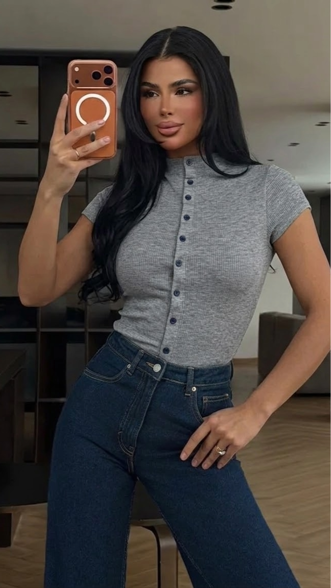 BAE Ženski jesenski gornji deo sa postavljenim okovratnikom i kratkim rukavima, ženski džemper sa dugmetima